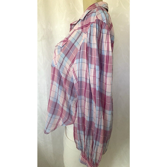 Isabel Marant Etoile Shirt Pink Purple Plaid Cotton Puff Balloon Sleeve … - Picture 7 of 11